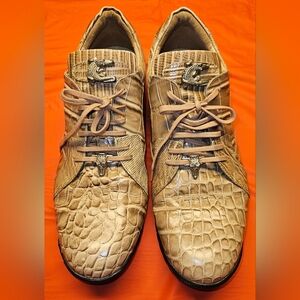 Giorgio Brutini Crocodile-Embossed Leather Lace-Up Sneakers sz13 Silver Hardware